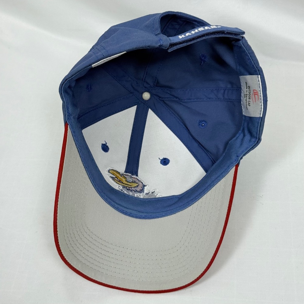 Kansas Jayhawks Outdoor Cap Baseball Hat S/M College NCAA Red Blue - Picture 8 of 11
